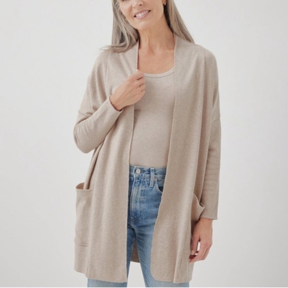 ORGANIC COTTON AIRPLANE WRAP CARDIGAN CREAM HEATHER SZ M/L